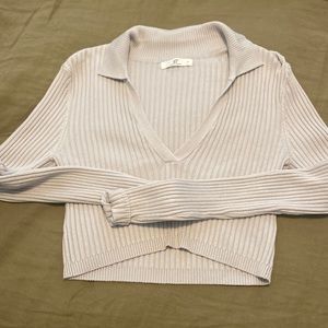 437 cropped ribbed vneck long sleeve